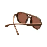 Lentes de sol con armazón de madera color marrón y lentes grises.