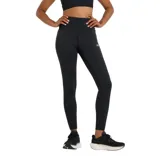 Calza deportiva New Balance Harmony High Rise de tiro alto, color negro, con logo reflectivo en la pierna izquierda.