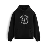 Canguro negro con capucha y bolsillo delantero, con estampado blanco de tres figuras femeninas y texto "Anti Social Social Club".