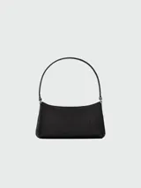 Bolso hobo pequeño Longchamp Le Roseau, color negro, con asa corta para llevar al hombro y cierre con broche metálico plateado.