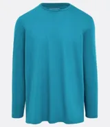 Remera básica de manga larga para hombre, color turquesa, con cuello redondo.