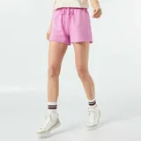 Short deportivo rosado de corte holgado, con cintura elástica ajustable con cordón.