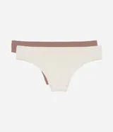 Kit de dos bombachas bikini color beige y marrón claro, con textura acanalada y acabado seamless.