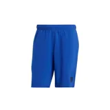 Short de baño azul con cintura elástica y logo Adidas estampado en la pierna.