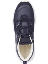 Zapatillas urbanas Tommy Hilfiger, modelo Chunky Runner, color azul marino con detalles en rojo y blanco. Presentan una silueta robusta, suela dentada y logo TH en el lateral.