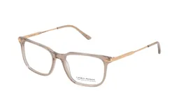 Armazón para lentes de receta Linea Roma 114 col 4, de forma rectangular con marco color marrón claro y detalles dorados.