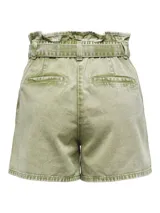 Short verde oliva con cintura alta, lazo para atar y bolsillos laterales.