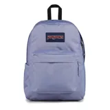 Mochila Jansport Superbreak Plus color lila con logo de la marca en el frente.