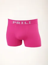 Boxer de microfibra liso color fucsia con elástico en la cintura y logo de la marca en color plateado.