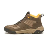 Bota de media caña color marrón con detalles en amarillo. Fabricada en nobuk engrasado con forro de malla de nailon suave y transpirable. Cuenta con plantilla de espuma acolchada, entresuela de EVA duradera y ligera, y suela de goma para tracción.