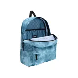 Mochila de diseño con patrón de tie-dye en tonos azules y logotipo clásico de Vans.