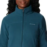 Campera Columbia Fast Trek II de microfibra color azul petróleo, con cierre frontal completo, cuello alto, bolsillos laterales con cierre y bolsillo de seguridad con cierre en la manga izquierda.
