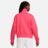 Campera deportiva Nike Phoenix Fleece, color rosado, con cierre frontal, cuello alto, bolsillos laterales y logo bordado en blanco.