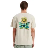 Remera color beige con estampado de un girasol en el pecho.