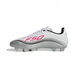 Championes de fútbol Adidas F50 Messi Club, color blanco con detalles en plateado, negro y rosa.