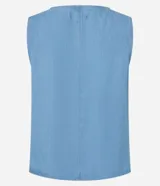 Blusa sin mangas de jean celeste, con cuello redondo y corte recto.