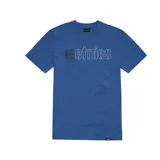 Remera azul de manga corta con cuello redondo y logo de la marca Etnies estampado en el pecho.