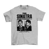 Remera gris con estampado de Frank Sinatra en blanco y negro.
