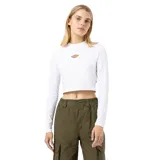Remera blanca de manga larga con logo de Dickies bordado en el pecho.
