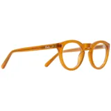 Lentes de eco acetato color naranja, de forma redonda.