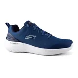 Championes deportivos Skechers Bounder 2.0 Nasher para hombre, color azul marino con detalles en blanco. Confeccionados con materiales veganos, capellada de malla, plantilla Skechers Air-Cooled Memory Foam y suela Ultra Light.