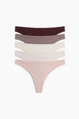 Pack de 5 bombachas colaless de punto en colores borgoña, gris topo, blanco, rosa claro y rosa.