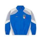 Campera azul con detalles en blanco y diseño de Italia.