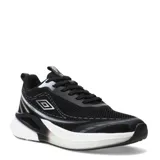 Championes Umbro Vex de hombre, color negro con detalles en blanco y gris. Presentan una capellada de malla transpirable, cordones negros, logo de Umbro en el lateral y una suela gruesa bicolor.