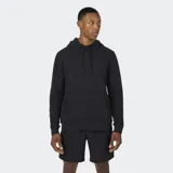 Campera con capucha de algodón cepillado color negro, manga larga y bolsillo canguro frontal. Presenta un pequeño logo bordado en el pecho.