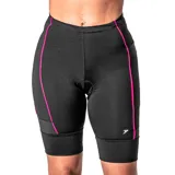 Calza ciclista negra con detalles de costuras en rosa.