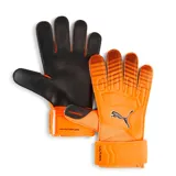 Guantes de arquero Puma Ultra Play Rc, color naranja y negro, con palma de látex y cierre de velcro ajustable en la muñeca.