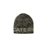 Gorro de lana negro con logo de Caterpillar bordado en verde flúor. Reversible, con interior en verde flúor.