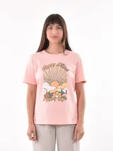 Remera blanca de algodón con estampado de limones y texto en azul.