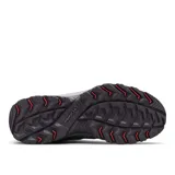 Bota de trekking de caña media Columbia Crestwood Mid Waterproof, color gris con detalles en rojo. Capellada de cuero, malla y cincha, con tecnología impermeable Omni-Tech.