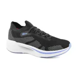 Championes deportivos Actvitta Gale, color negro con detalles en gris y suela blanca con detalles en celeste.