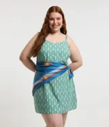 Vestido corto de breteles finos con estampado de piñas.