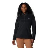 Buzo polar Columbia para mujer, color azul marino, con cuello alto abotonado y logo bordado en el pecho.