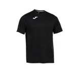 Remera deportiva negra de manga corta con logo de la marca Joma estampado en blanco en el pecho.