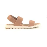 Sandalia casual color beige con tiras elásticas y suela texturizada.