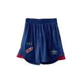 Short de fútbol Umbro del Club Nacional de Football, modelo Home 2025. Diseño azul con detalles en rojo y escudo del club bordado.