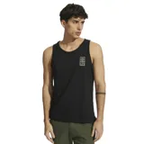 Remera sin mangas negra, corte amplio, con un pequeño estampado cuadrado en el pecho que contiene un símbolo circular y el número "92".