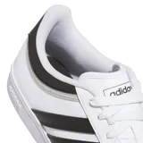 Championes Adidas Hoops 4.0 de caña baja, color blanco con tres tiras negras en los laterales y detalles en gris en el talón.