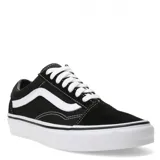 Championes Vans Old Skool negros con la franja lateral blanca, confeccionados en lona y gamuza, con suela de goma blanca.