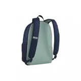 Mochila Puma Phase CB de poliéster color azul con detalles en rosa y gris. Logo de Puma estampado en blanco en el frente.