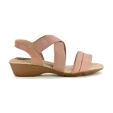 Sandalias negras con tiras de cuero y elástico, con plataforma baja.