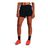 Short deportivo Under Armour Challenger Pro para mujer, color ladrillo con cintura y laterales negros. Logo de la marca en blanco en la pierna derecha.