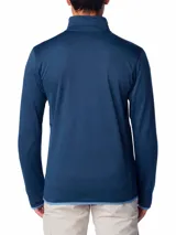Campera polar Columbia Park View Fleece, color azul jaspeado, con cierre frontal completo, cuello alto, bolsillos laterales con cierre y bolsillo en el pecho con cierre vertical en color verde lima. Cuenta con tecnología Omni-Wick, puños elásticos con orificios para pulgares y protector de barbilla.