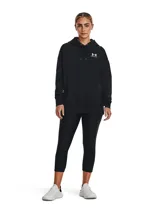 Buzo Under Armour de mujer, color verde grisáceo, corte holgado, con capucha y cordones ajustables.