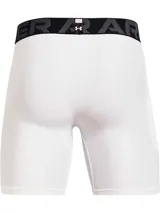 Short de compresión gris con pretina elástica negra con la marca Under Armour en blanco.