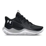 Championes de básquet Under Armour Jet 23, color azul con detalles en blanco y rojo. Presentan el logo de Under Armour en el lateral y cordones rojos.